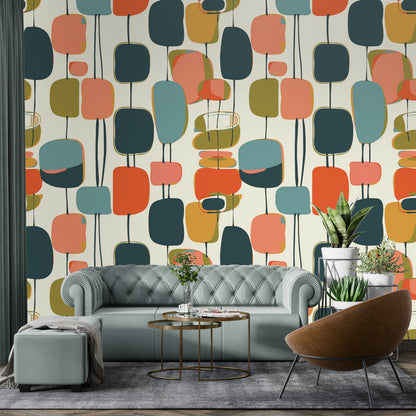 Mid Century Modern Wallpaper Wall Murals Peel And Stick, Funky Mod Wall Decor