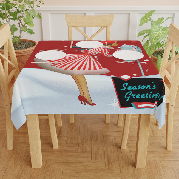 Vintage Holiday Tablecloth - Season's Greetings Christmas Decor