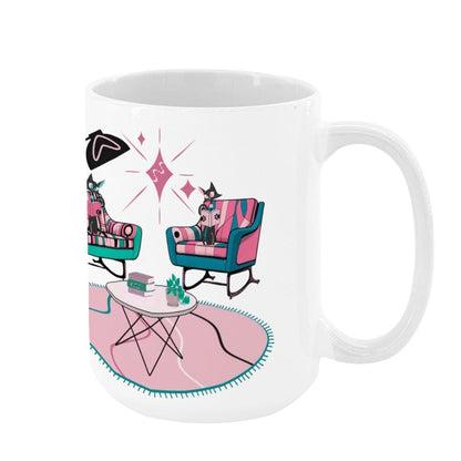 Atomic Reading Cats, Kitschy Mid Century Modern Large Colorful Mug (15oz) - Mid Century Modern Gal