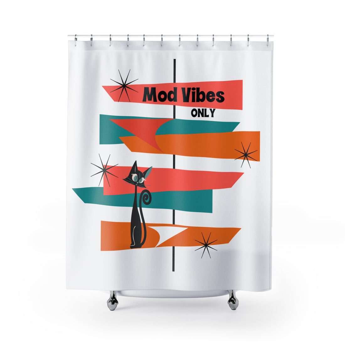 Atomic Cat Mid-Century Modern Shower Curtain - Mod Vibes Only - Mid Century Modern Gal