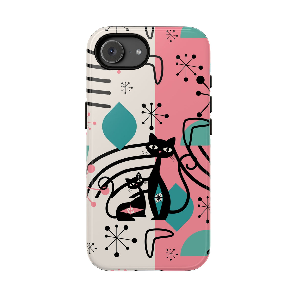 Mid Mod Atomic Cat Boomerang Starburst, Pink, Black Kitschy Stylish Cat Phone Case: Modern Design for Cat Lovers