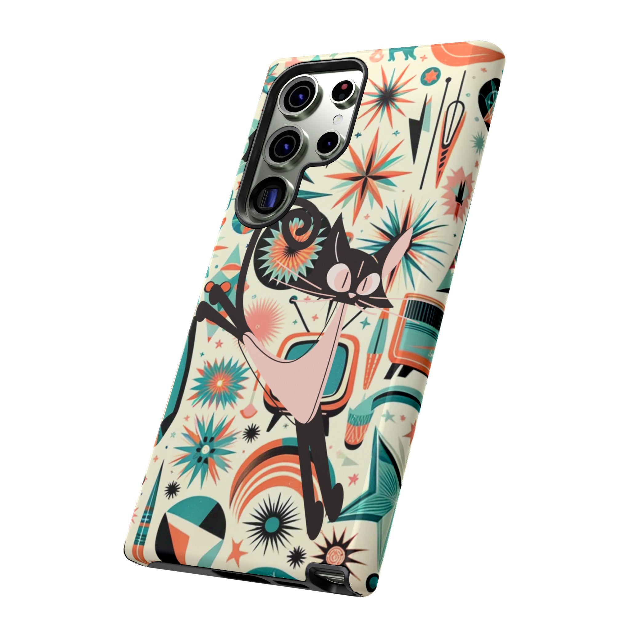 Atomic Kitty Boomerang Space Kitty Mid Century Modern Samsung, Smart Phone, Tough Cases