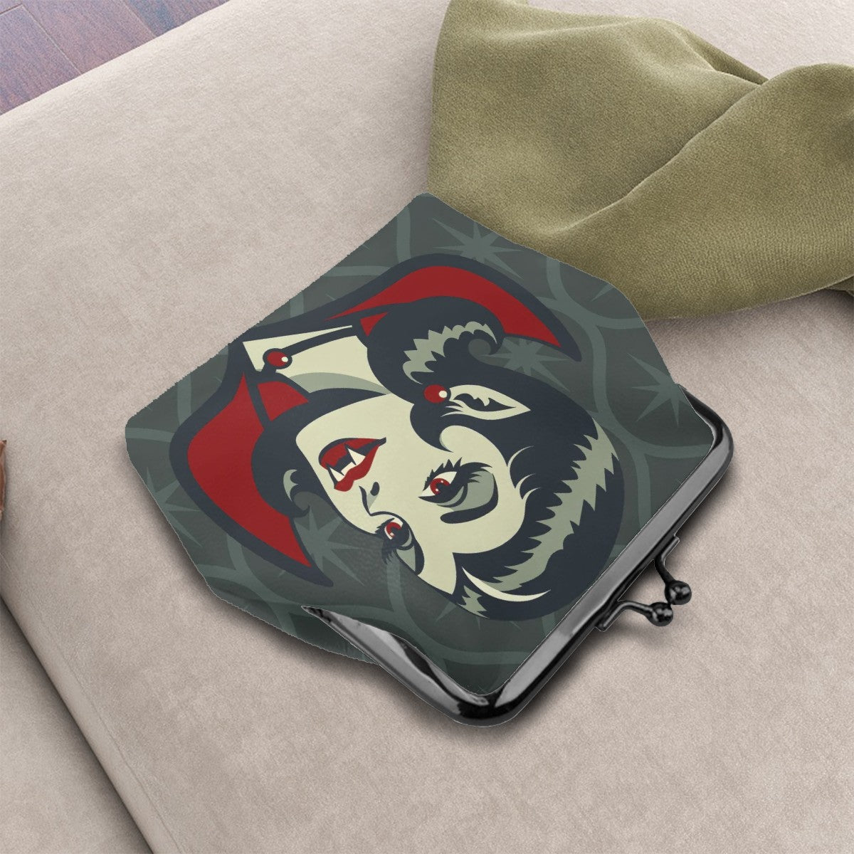 Vampire Dracula Girl Halloween Goth Horror Buff MCM Green Coin Purse - Mid Century Modern Gal