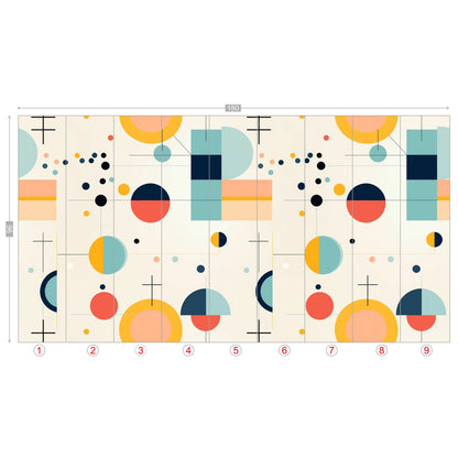 Mid Century Modern Bauhaus Designed, Geometric Yellow, Orange, Aqua MCM Peel And Stick Wall Murals