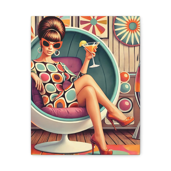 60s Mod Gal, Retro Chic Canvas Gallery Wrap - Vintage Lounge Art Print