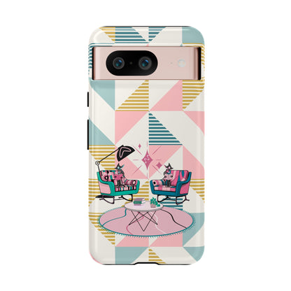 Atomic Cats Reading, Book Talk, Book Lover, Retro Chic Phone Case with Retro Vibe - Cozy Living Room Design