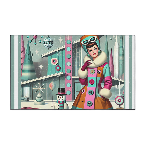 Vintage Mod Gal Retro Holiday Heavy Duty Floor Mat with Winter Scene Design