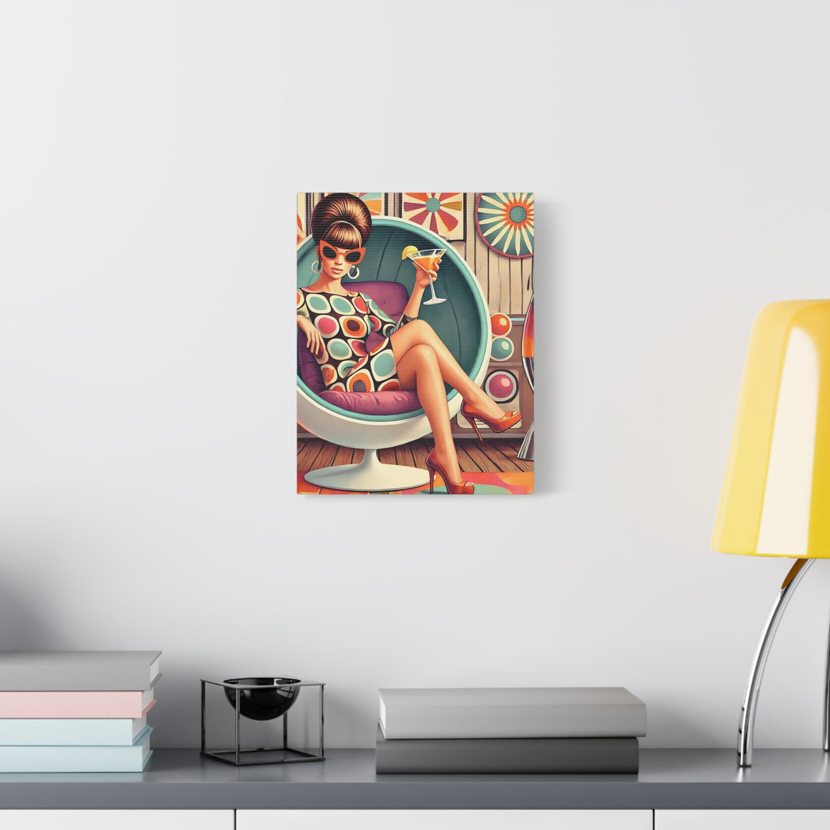 60s Mod Gal, Retro Chic Canvas Gallery Wrap - Vintage Lounge Art Print - Mid Century Modern Gal