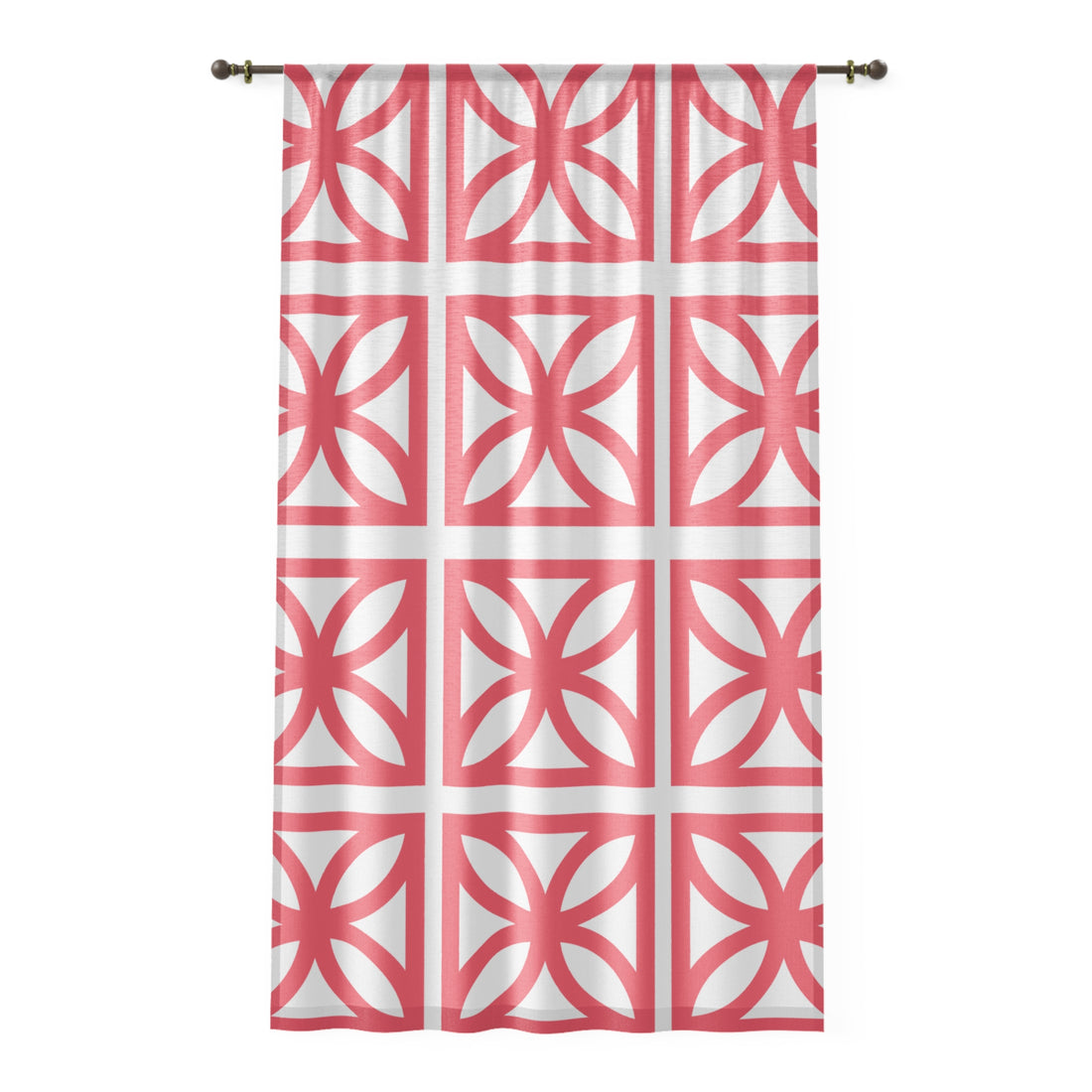 Summer Breeze Block Mid Century Modern Coral Sheer Geometric Floral Window Curtain - Modern Home Decor - Mid Century Modern Gal