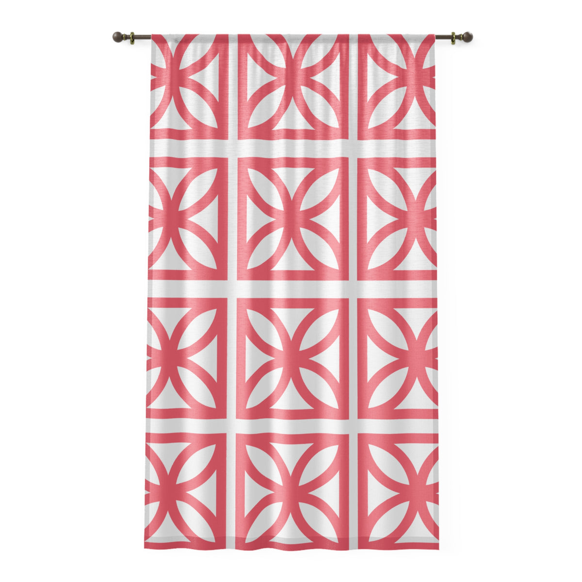 Summer Breeze Block Mid Century Modern Coral Sheer Geometric Floral Window Curtain - Modern Home Decor - Mid Century Modern Gal