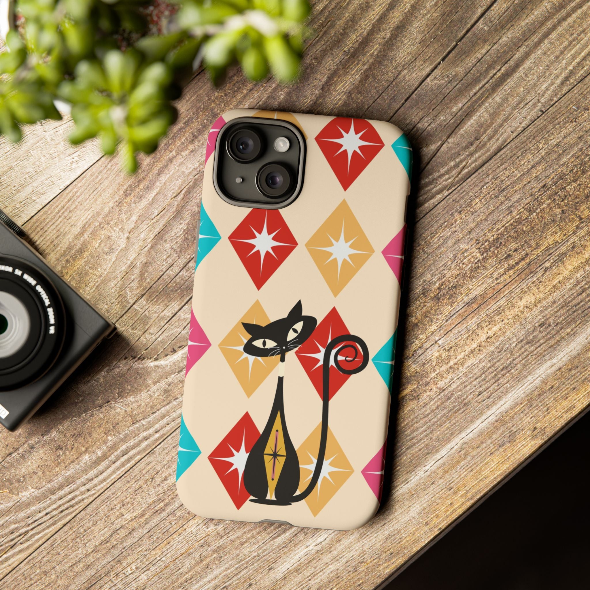 Mid Century Modern Atomic Cat, Atomic 50s Diamonds Retro Phone Tough Cases