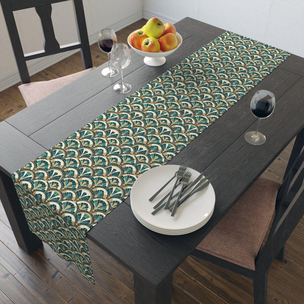 Art Deco Peacock Inspired Table Runner - Mid Century Modern Gal