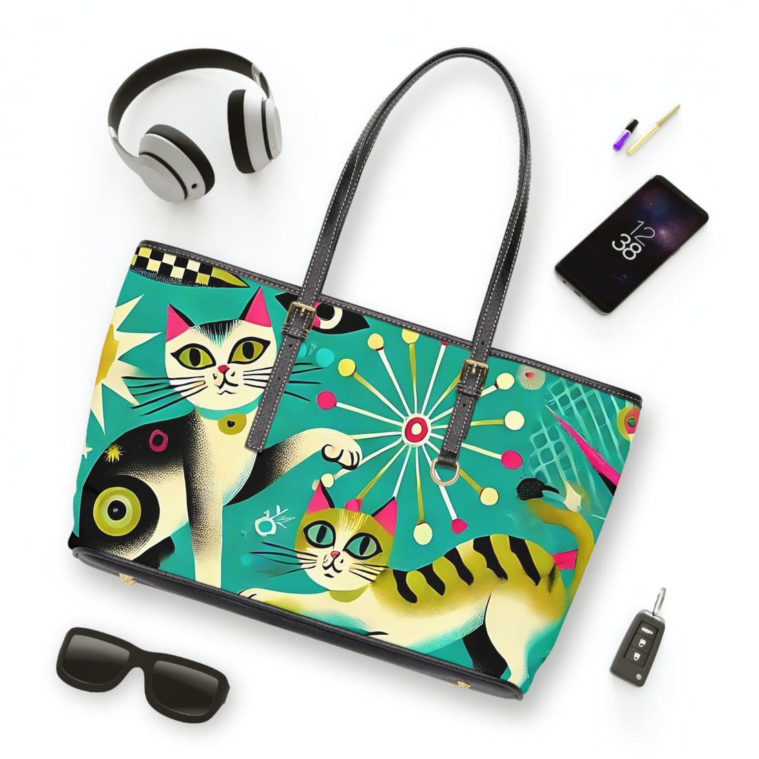 Atomic Cat Kitschy Trendy Modern Mid Century Shoulder Bags