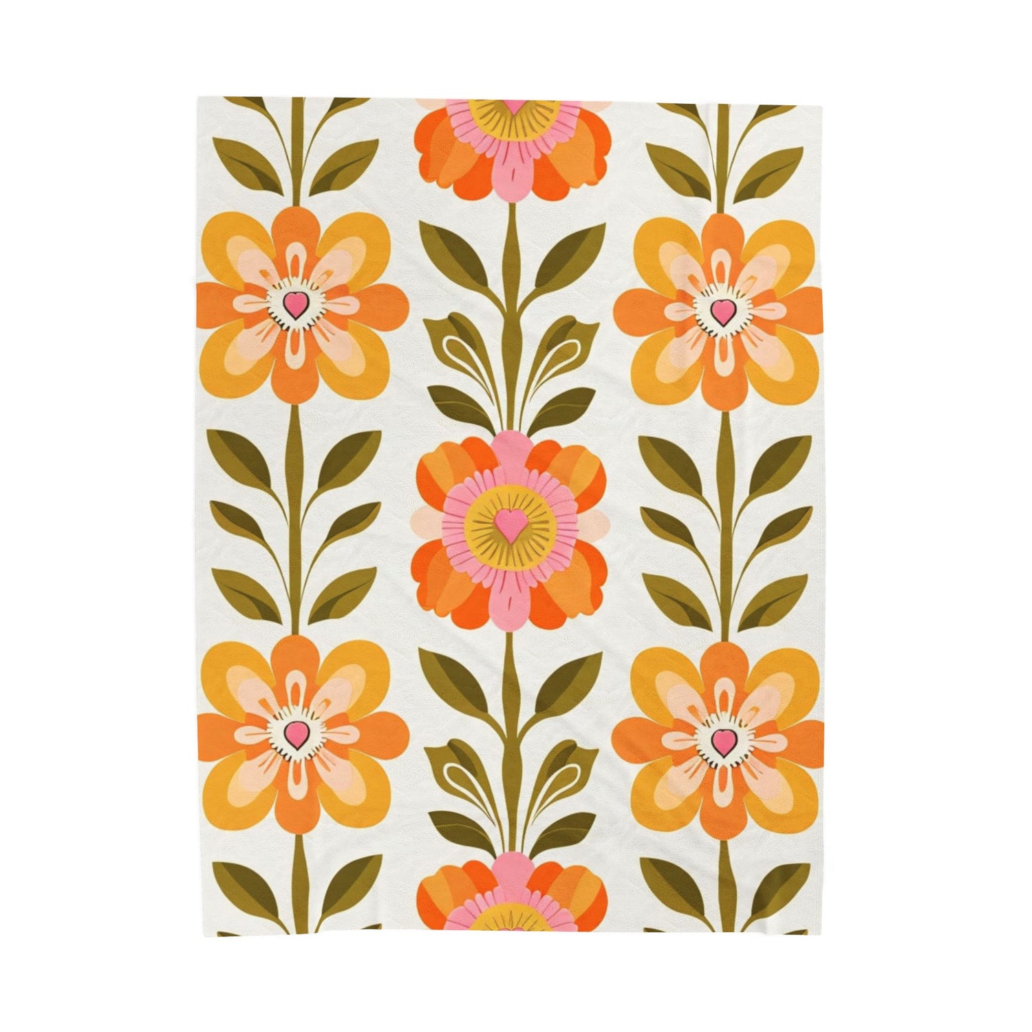 Scandinavian Mid Century Modern Floral Velveteen Plush Blanket - Cozy, Soft Throw for Home Decor &amp; Gift Giving - Mid Century Modern Gal