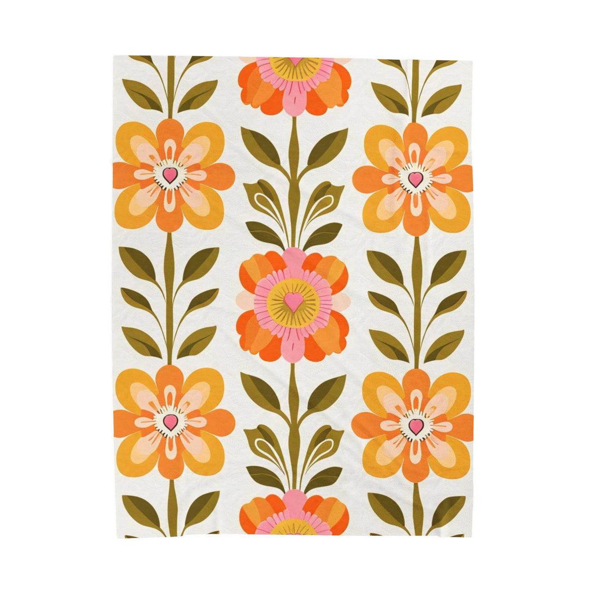 Scandinavian Mid Century Modern Floral Velveteen Plush Blanket - Cozy, Soft Throw for Home Decor & Gift Giving - Mid Century Modern Gal