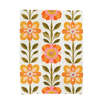 Scandinavian Mid Century Modern Floral Velveteen Plush Blanket - Cozy, Soft Throw for Home Decor &amp; Gift Giving - Mid Century Modern Gal