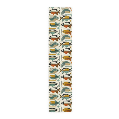 Atomic Fish, Bauhaus Mid Century Modern Fish Table Runner - Colorful Decor for Dining - Mid Century Modern Gal