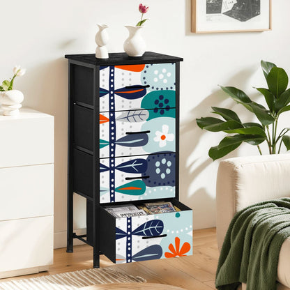 Scandinavian Blue Orange White Teal Modern Danish Floral 4-Drawer Dresser - Mid Century Modern Gal