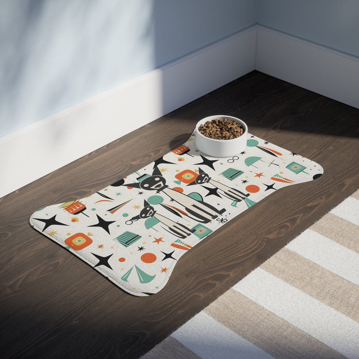Atomic Space Dogs, Mid Century Modern Pet Feeding Mats - Mid Century Modern Gal