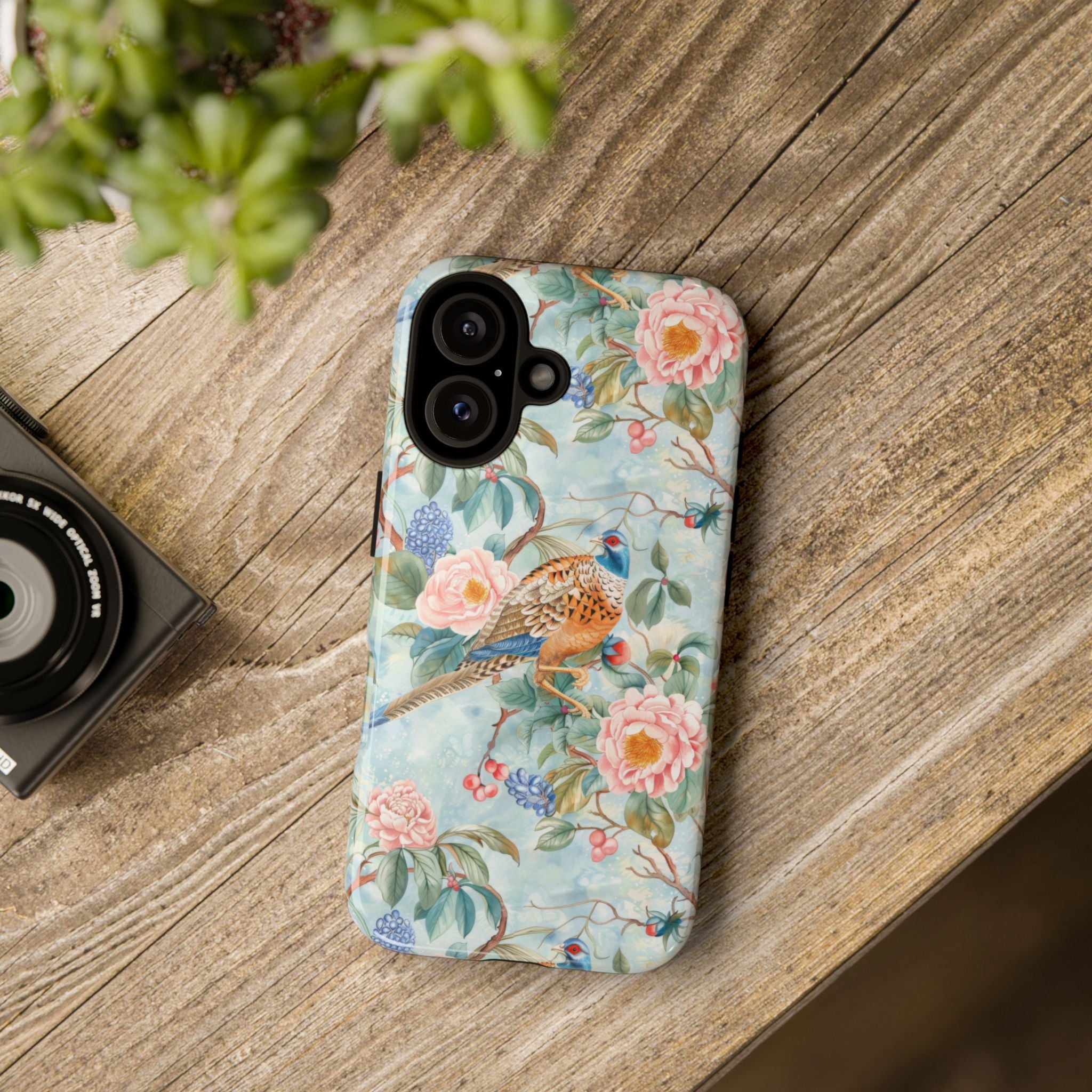 Chinoiserie Designed Floral Pheasant Phone Case with Bird Design