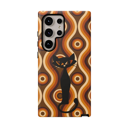 Retro Phone Case, Groovy Brown, Atomic Kitsch Cat Tough Smart Phone Cases