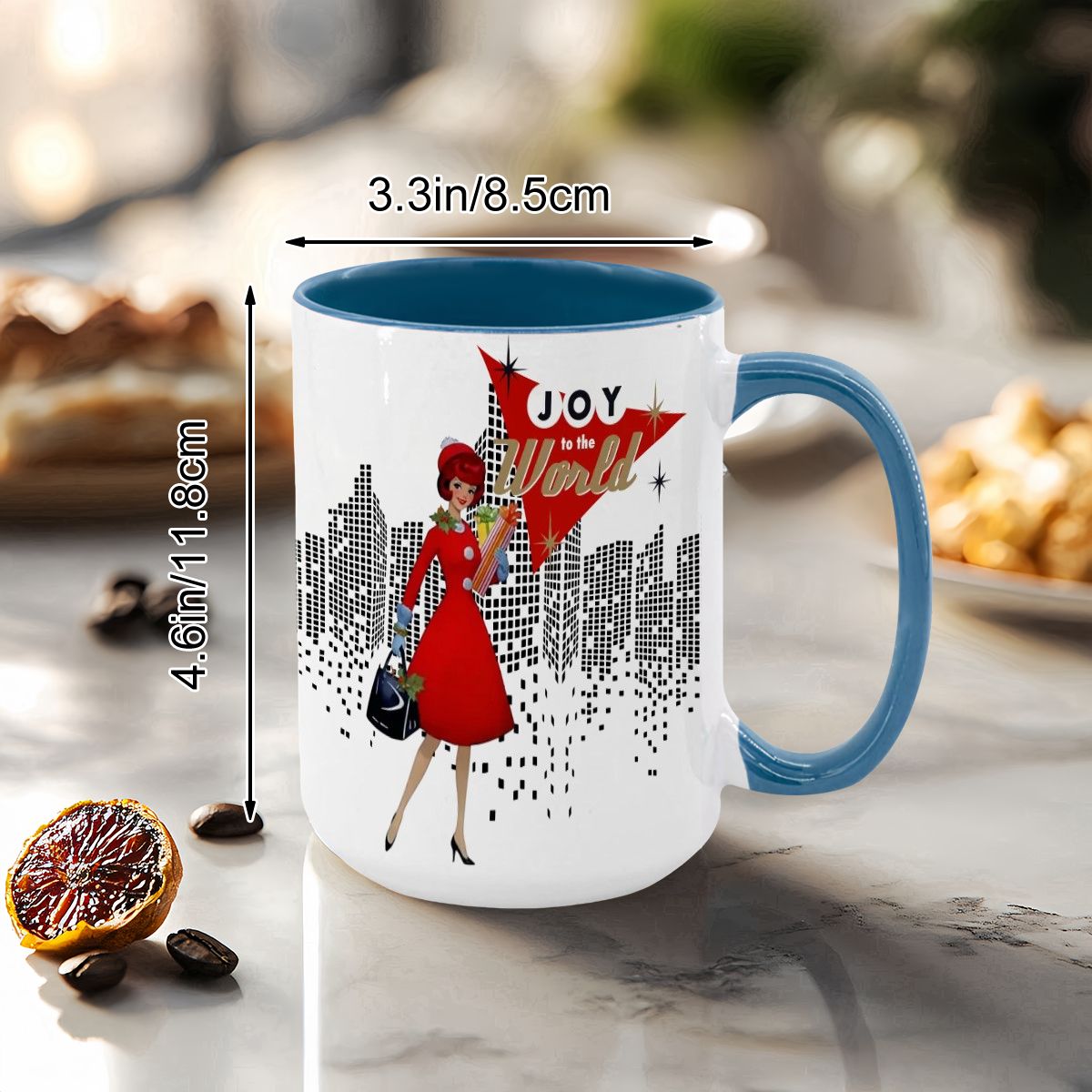 Mid Century Modern Christmas Joy To The World Mod Gal Cityscape Holiday Mug