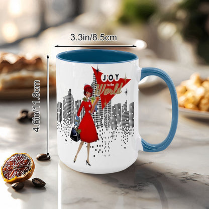 Mid Century Modern Christmas Joy To The World Mod Gal Cityscape Holiday Mug
