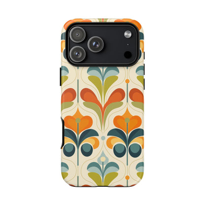 Mid Century Modern Scandinavian Floral, Orange Blue Green Tough Phone Case