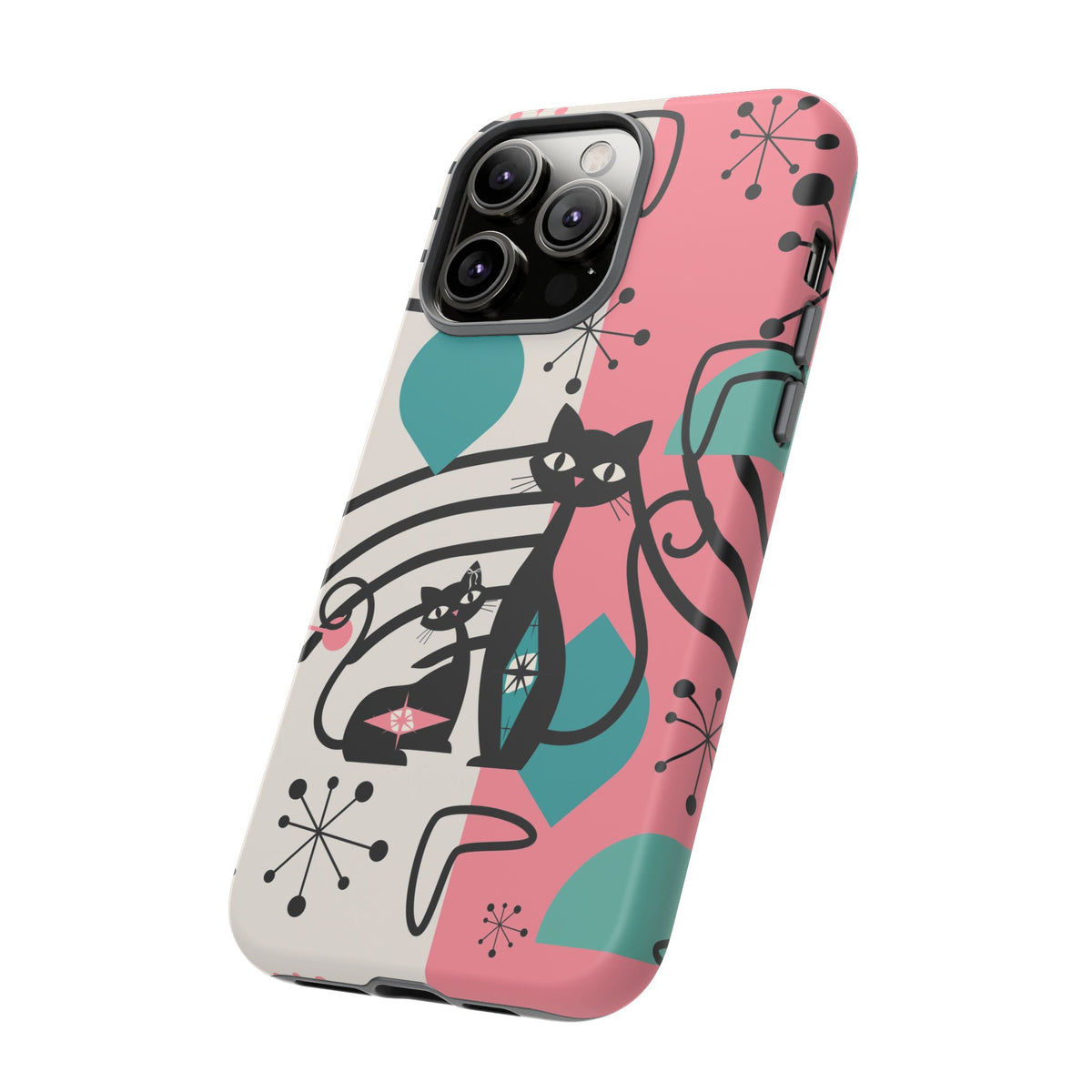 Mid Mod Atomic Cat Boomerang Starburst, Pink, Black Kitschy Stylish Cat Phone Case: Modern Design for Cat Lovers