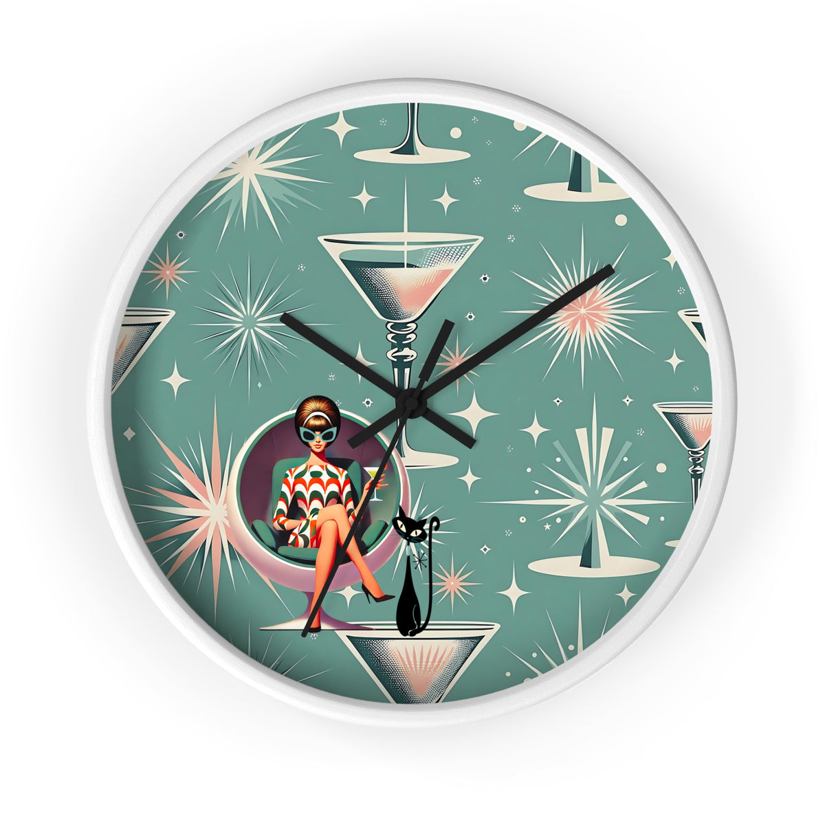60s Mod Gal Retro Cocktail Wall Clock - Vintage Glam Home Decor - Mid Century Modern Gal