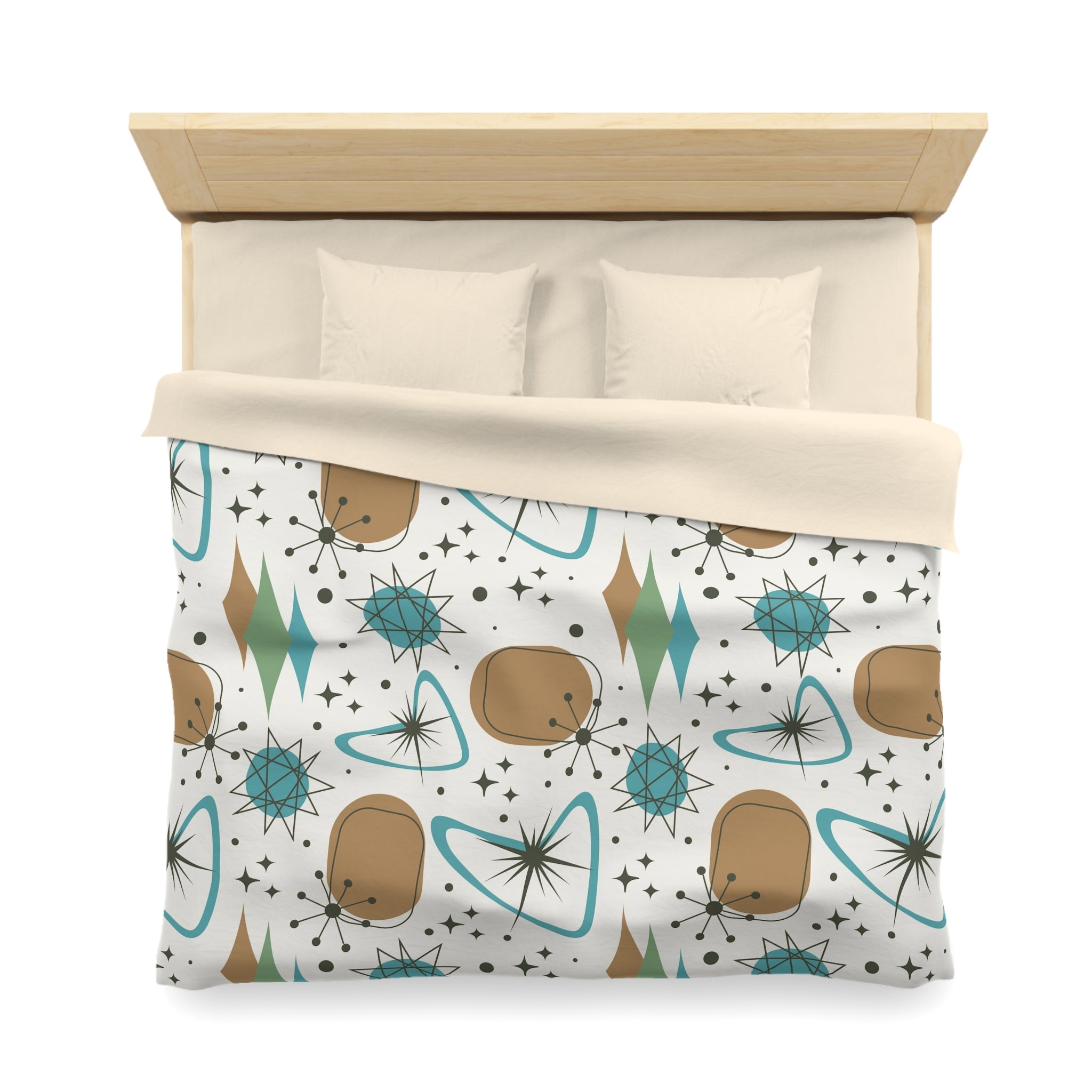 Mid Century Modern Franciscan Starburst Camel Brown, Beige Teal Starburst Retro-Modern  Duvet Cover - Mid Century Modern Gal