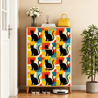 Pop Art Black Atomic Cats Shoe Cabinet