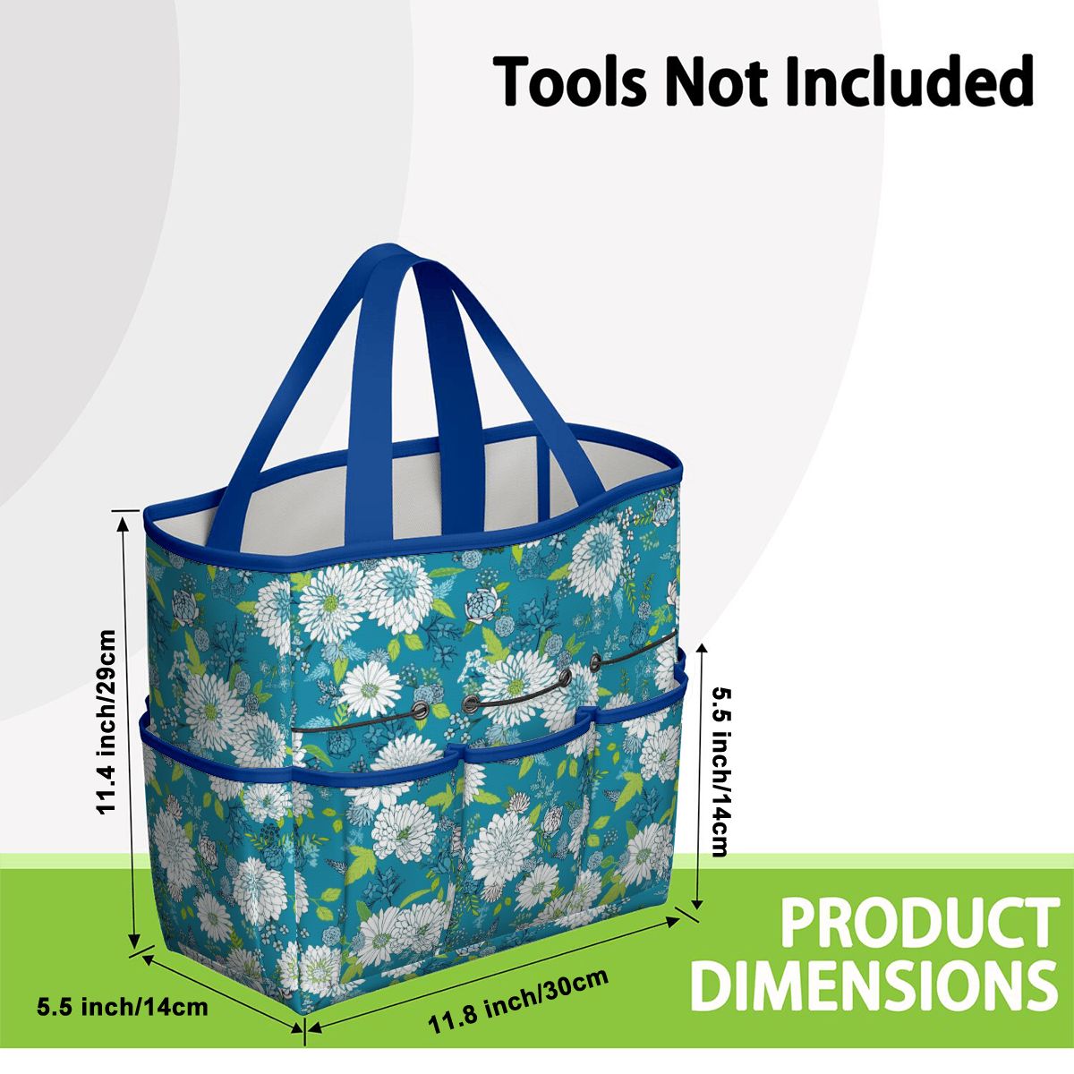Chinoiserie Floral Teal Green White Elegant Garden Tool Bag