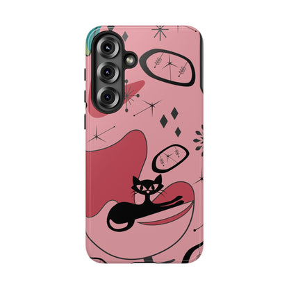 Atomic Cat, Pink Mid Century Modern, Egg Chair, Space Cat Tough Phone Case