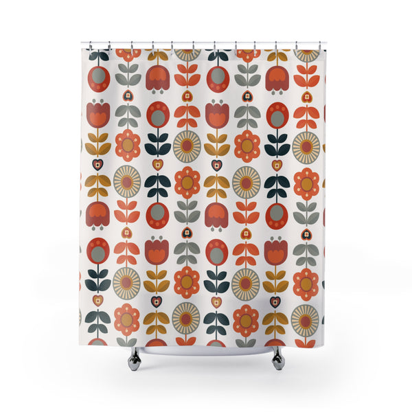 Scandinavian Modern Danish Vintage Floral Shower Curtain - Boho Home Decor for Bright and Cheerful Bathrooms