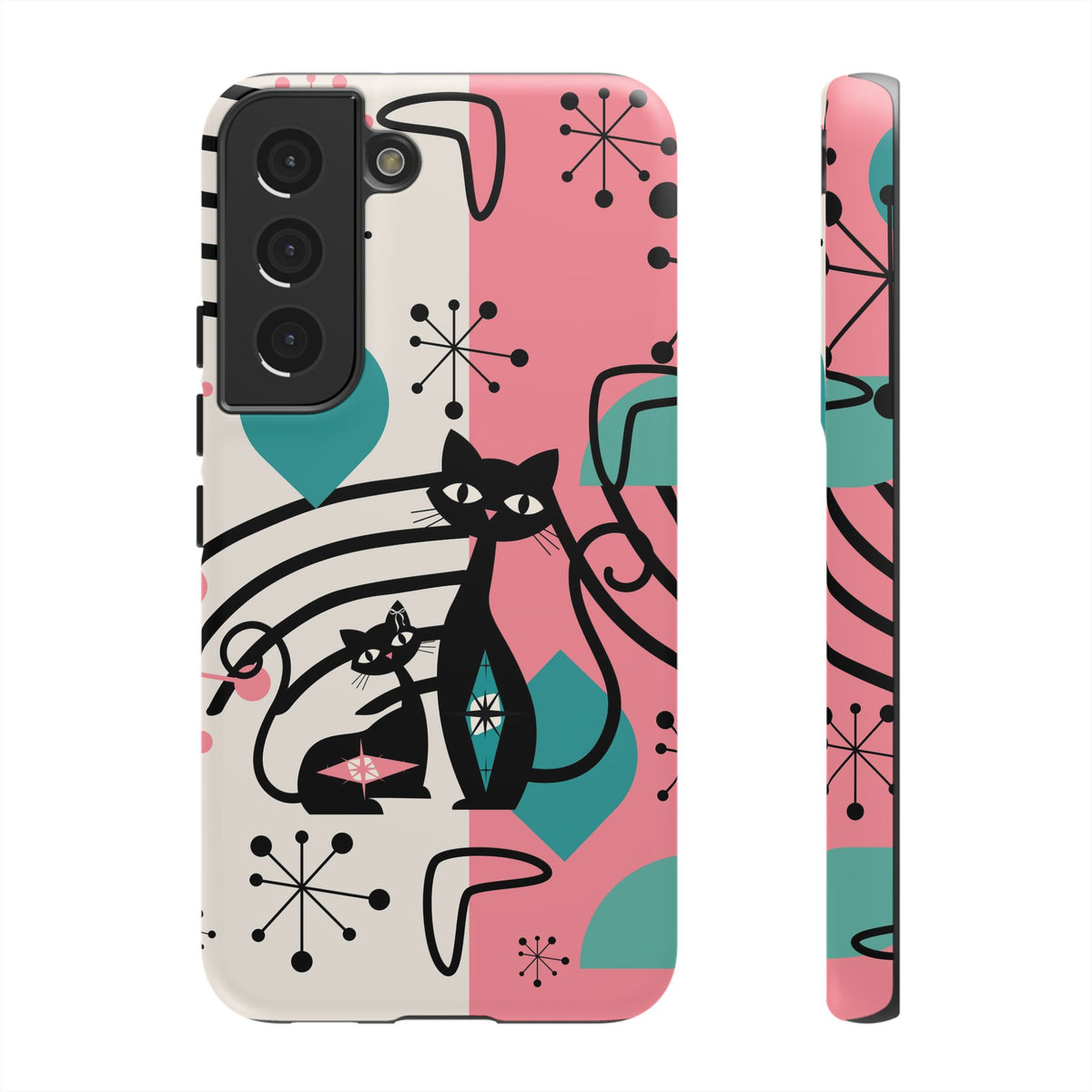 Mid Mod Atomic Cat Boomerang Starburst, Pink, Black Kitschy Stylish Cat Phone Case: Modern Design for Cat Lovers