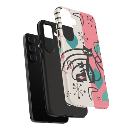 Mid Mod Atomic Cat Boomerang Starburst, Pink, Black Kitschy Stylish Cat Phone Case: Modern Design for Cat Lovers
