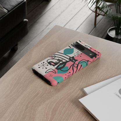 Mid Mod Atomic Cat Boomerang Starburst, Pink, Black Kitschy Stylish Cat Phone Case: Modern Design for Cat Lovers