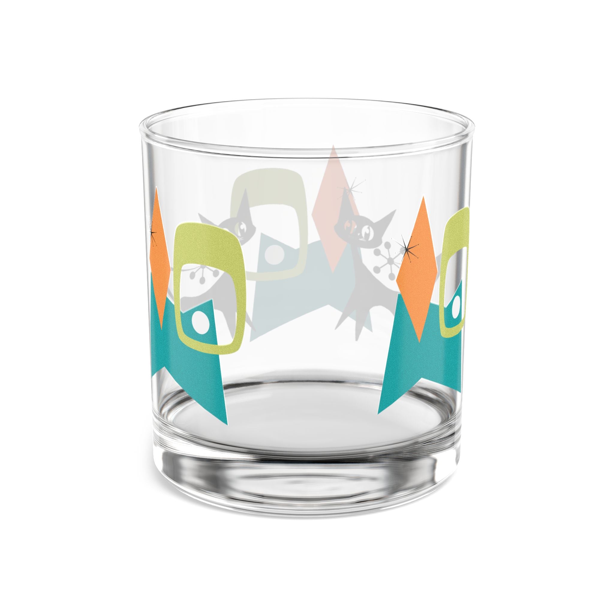 Mid-Century Modern Bourbon Rocks Glass with Cats - Unique Drinkware for Cat Lovers, Home Bar Decor, Gift for Him or Her, Cocktail Glass - Mid Century Modern Gal