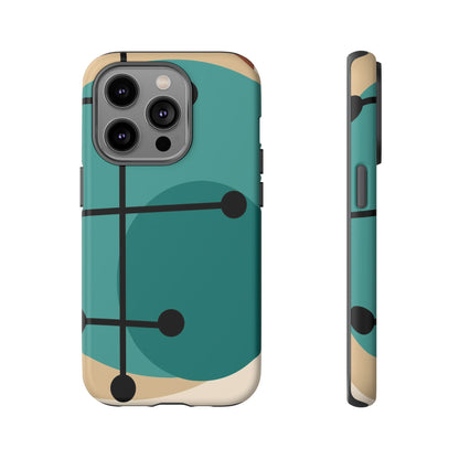 Mid Century Mod, Geometric, Retro Beige Teal Blue, Smart Phones Tough Phone Cases