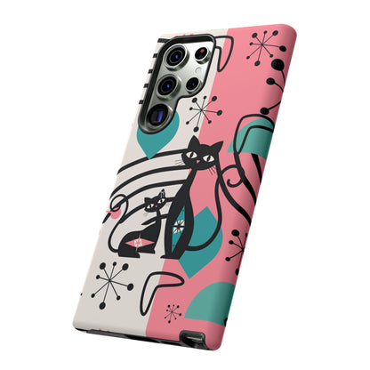 Mid Mod Atomic Cat Boomerang Starburst, Pink, Black Kitschy Stylish Cat Phone Case: Modern Design for Cat Lovers