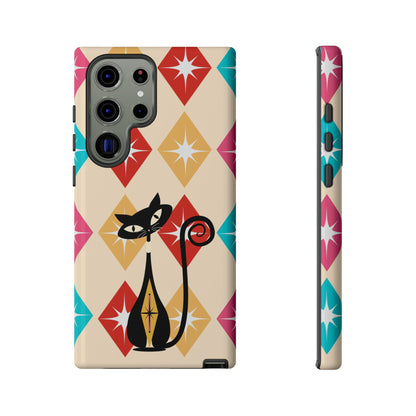 Mid Century Modern Atomic Cat, Atomic 50s Diamonds Retro Phone Tough Cases
