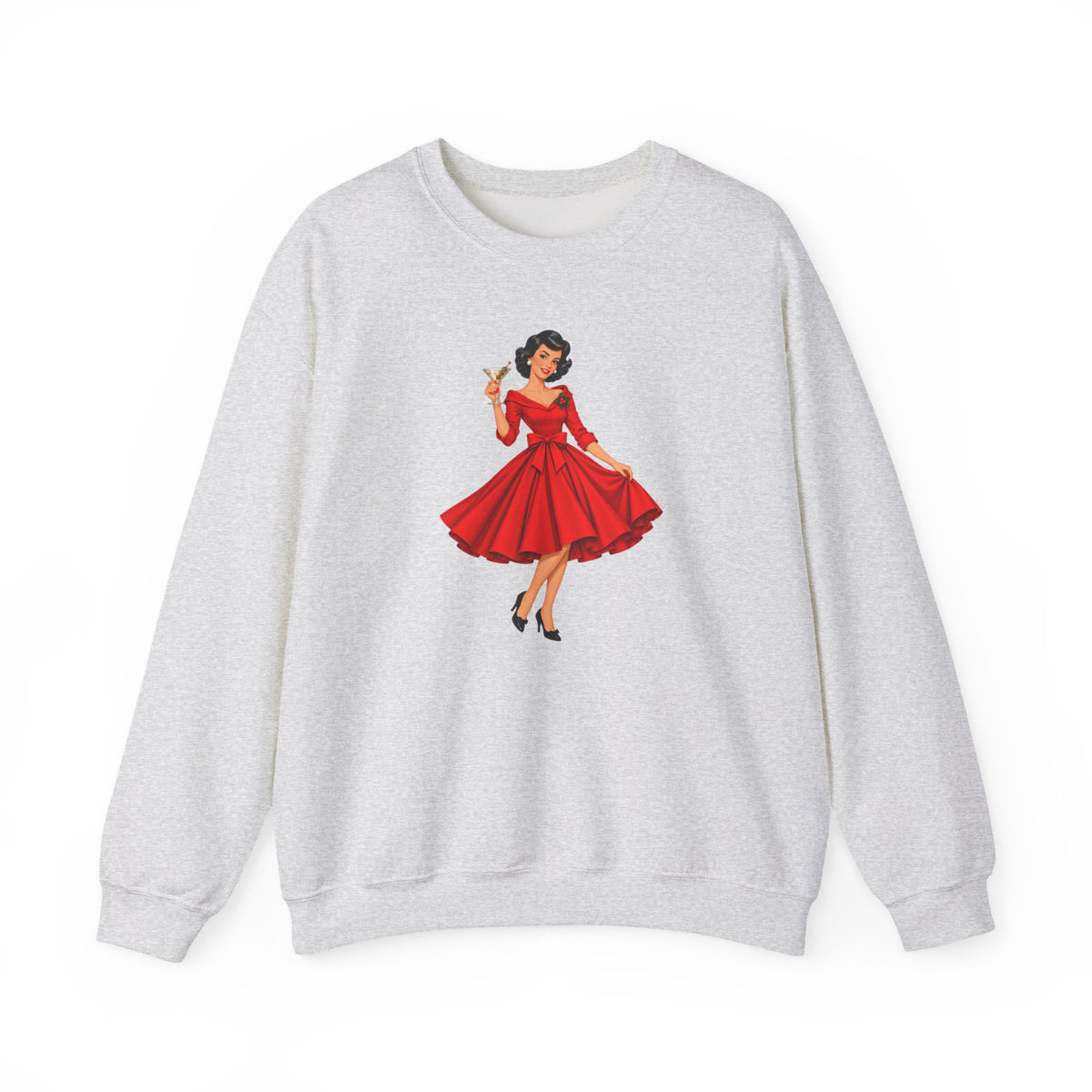 Mid Century Modern Christmas Martini Gal Unisex Heavy Blend™ Crewneck Sweatshirt - Mid Century Modern Gal