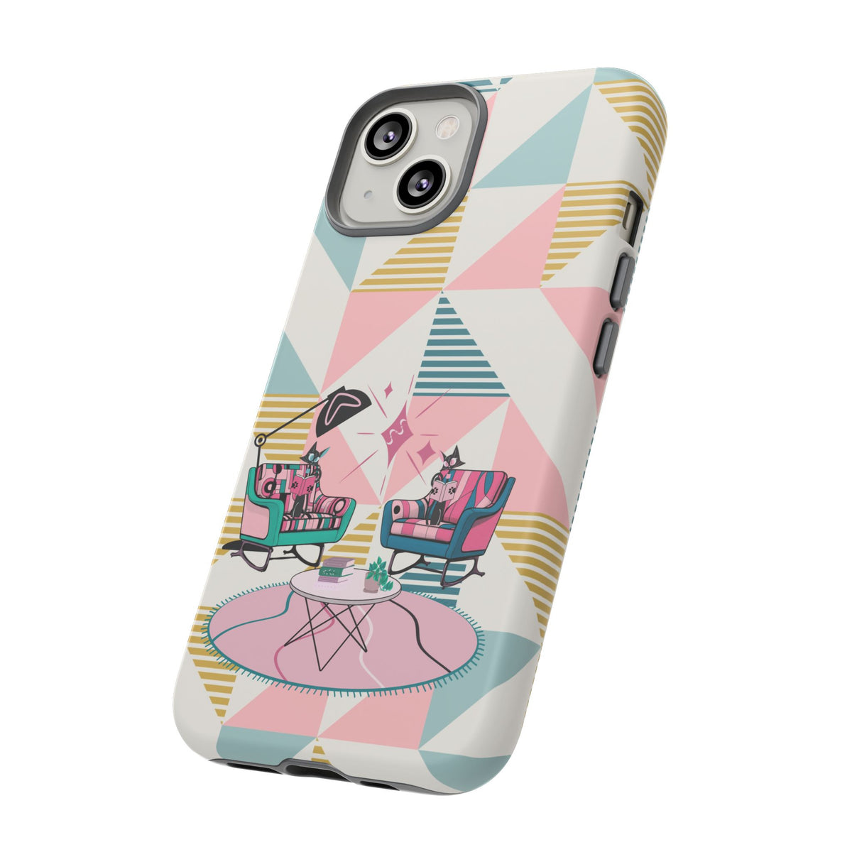 Atomic Cats Reading, Book Talk, Book Lover, Retro Chic Phone Case with Retro Vibe - Cozy Living Room Design