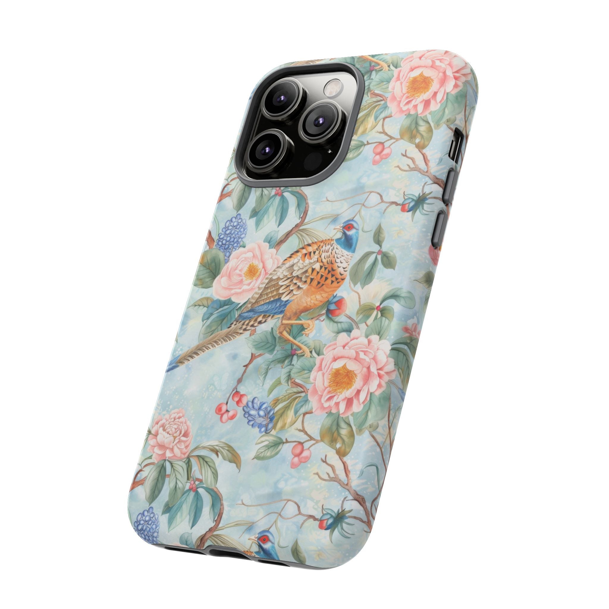 Chinoiserie Designed Floral Pheasant Phone Case with Bird Design