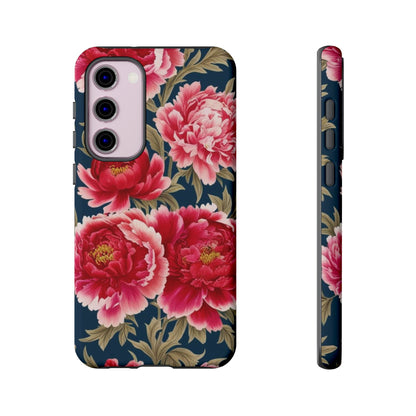 Chinoiserie Royal Blue Pink, Red Roses And Peony Floral Tough Phone Case