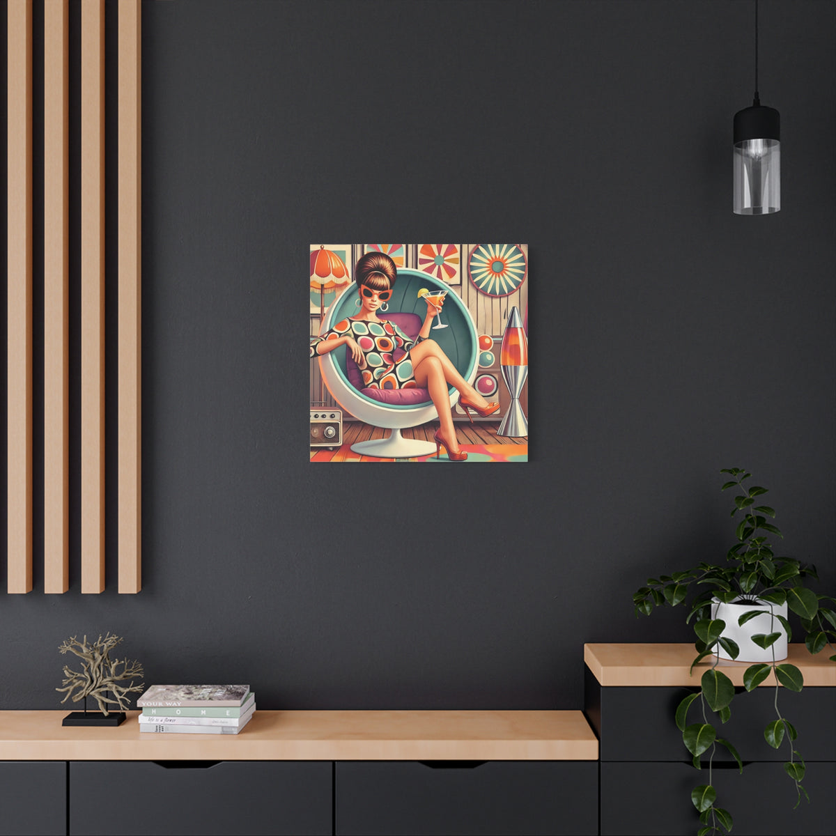 60s Mod Gal, Retro Chic Canvas Gallery Wrap - Vintage Lounge Art Print - Mid Century Modern Gal
