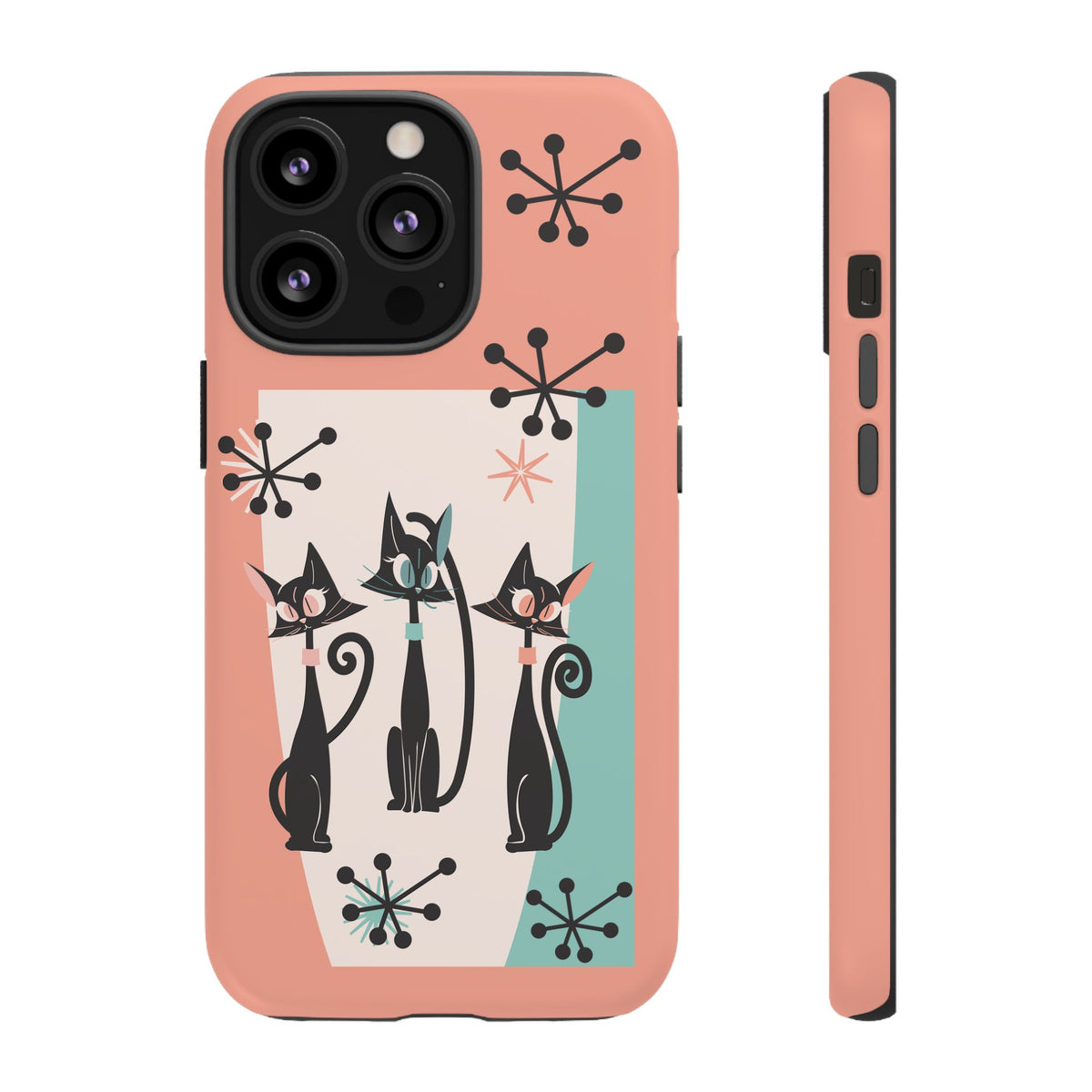 Atomic Cat Mid Mod Coral Aqua Blue Starburst Kitschy Fun Chic Samsung, Smart Phones Tough Cases