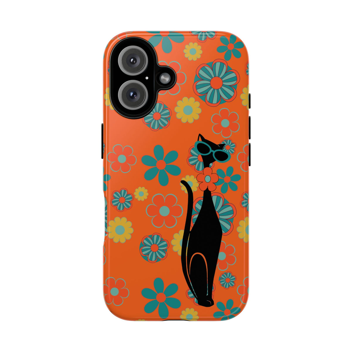 Flower Power, Retro Groovy Atomic Cat, Hipster Style Orange Samsung Galaxy and Google Pixel Tough Cases