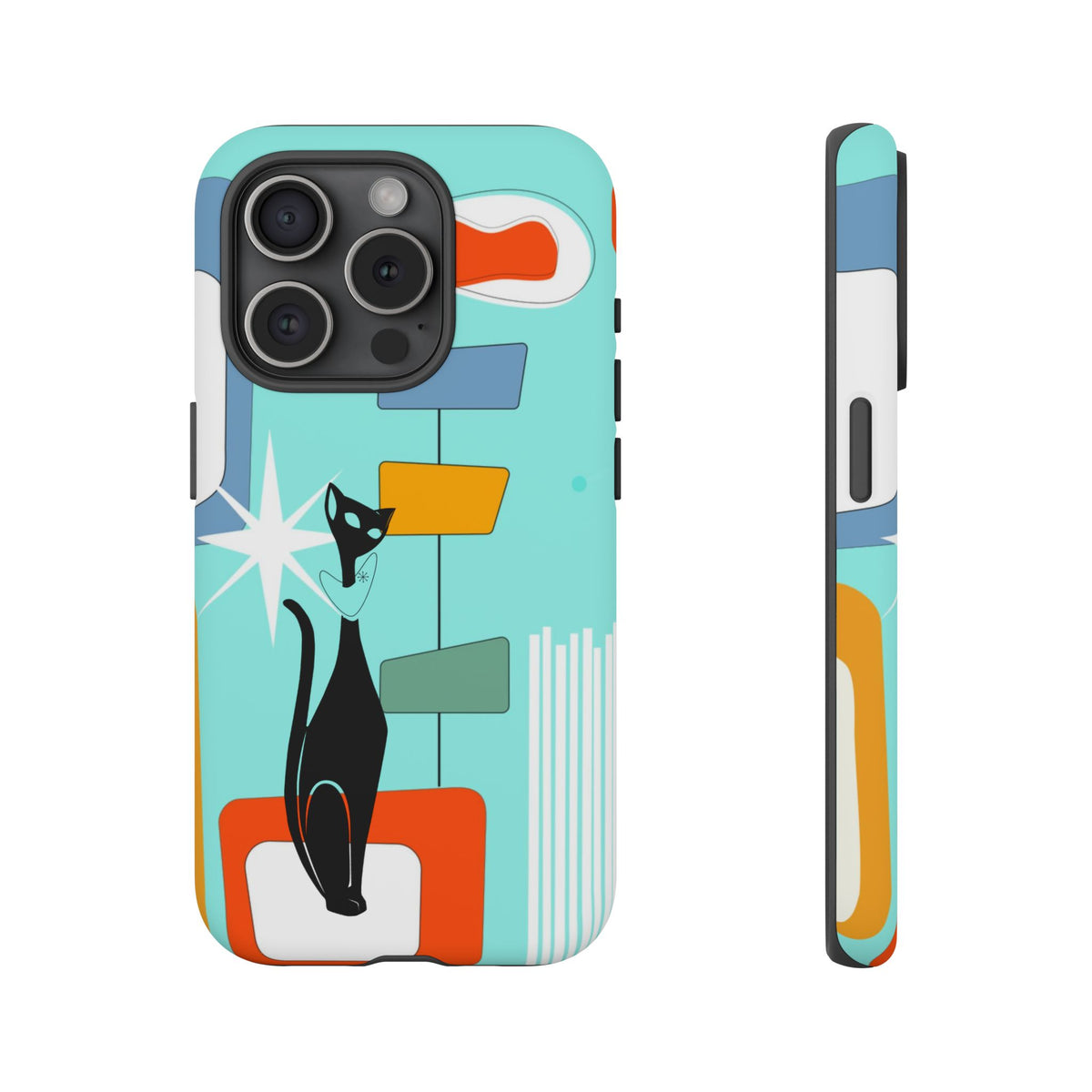 Atomic Cat, Mid Mod Aqua Blue, Geometric, Samsung, Google Pixel, Apple iPhone Tough Cases